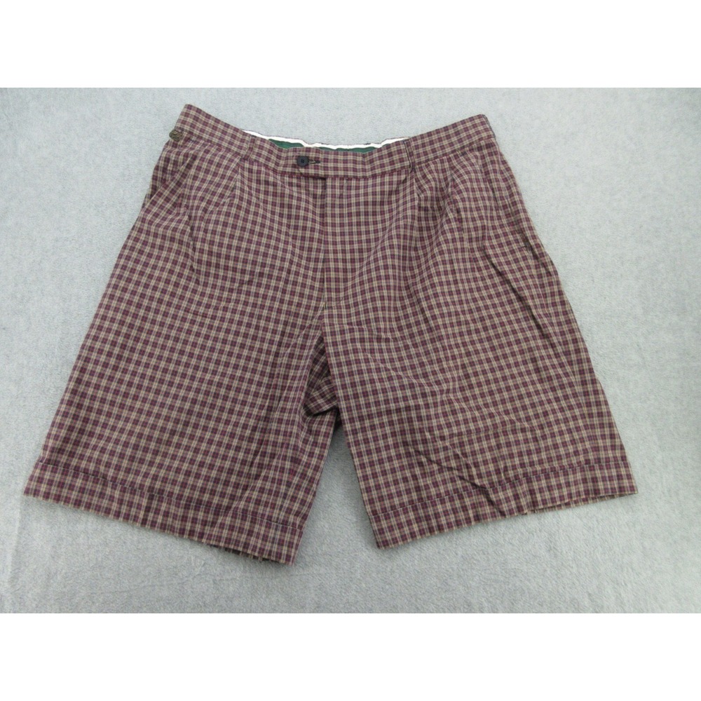 Lacoste Mens Shorts Regular Burgundy Plaid Pleated Cotton Blend UK 42